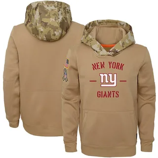 Men's new york giants nike olive salute top to service sideline therma performance pullover hoodie